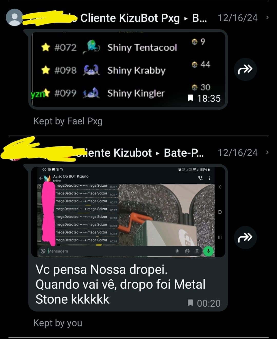 Coleção de shinies e alertas